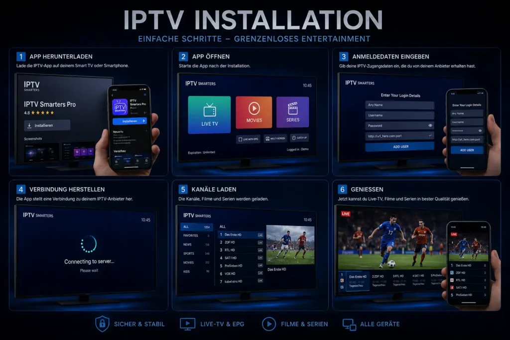 Schritt-für-Schritt IPTV Installationsanleitung auf Smart TV und Smartphone
