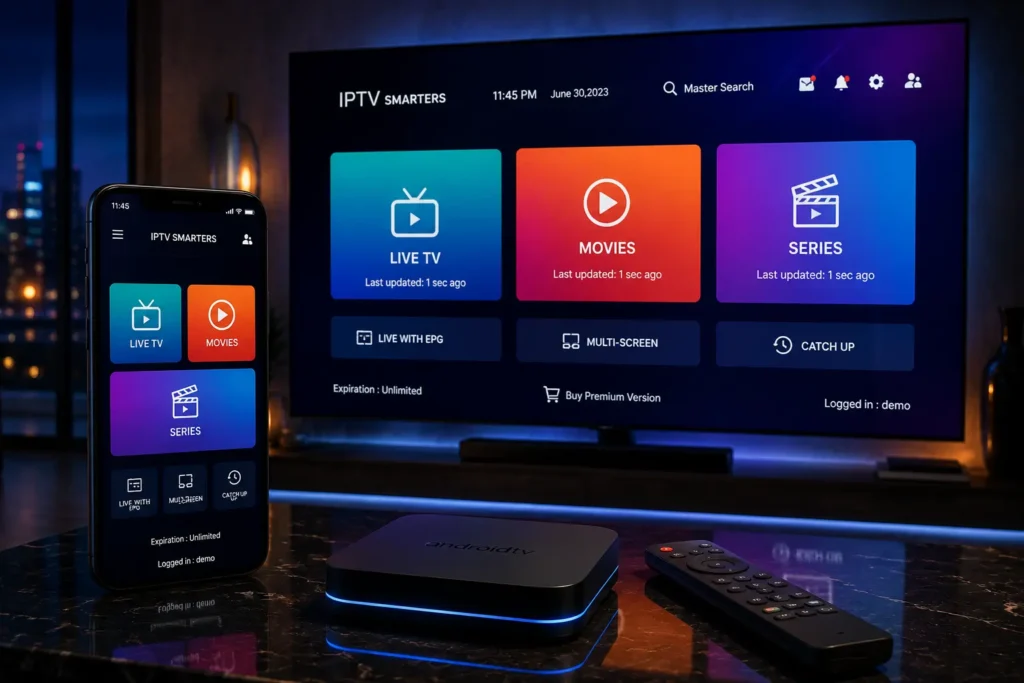 Android Smartphone und Android TV Box mit IPTV Streaming Oberfläche